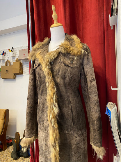 Long brown Afghan coat with vegan fur