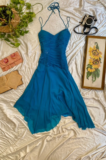 Azure blue chiffon gown
