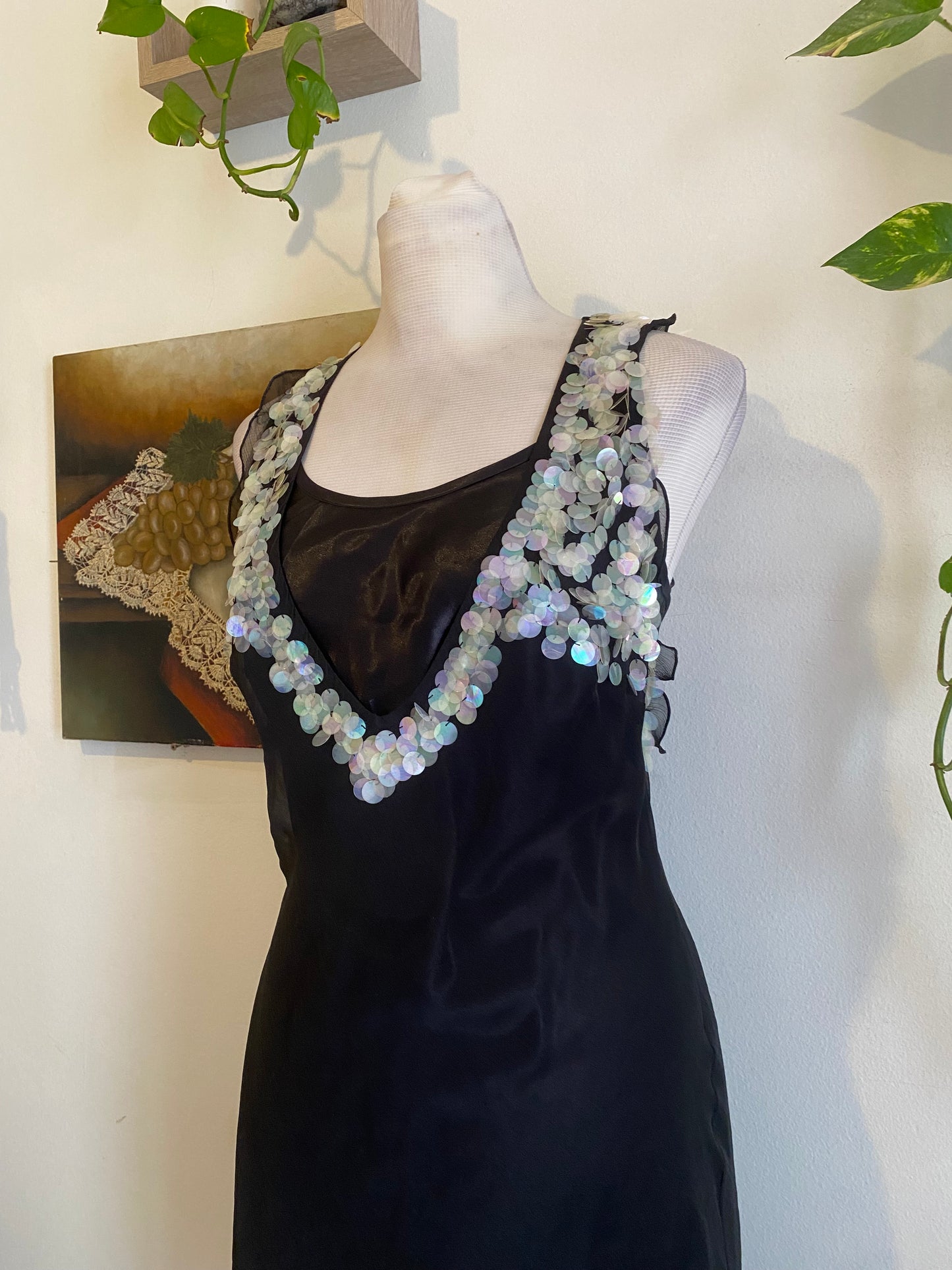 100% silk brand new black 2 piece dress with sequin details