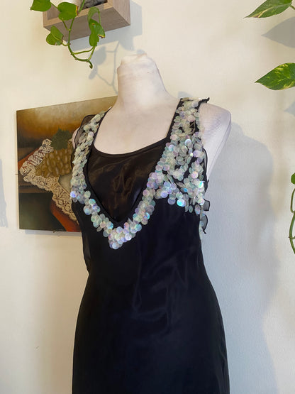 100% silk brand new black 2 piece dress with sequin details