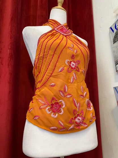 100% silk brand new orange open back handbeaded top 🍊
