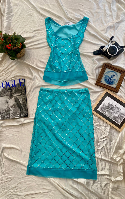 Baby blue sequin 2 piece mermaid set 🧜