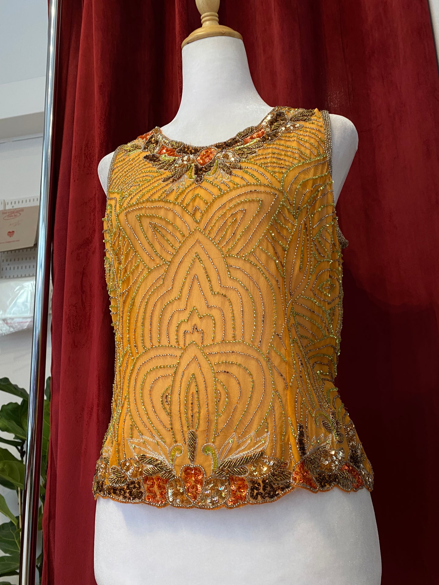 100% silk brand new orange aftershock handbeaded top🧡