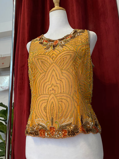100% silk brand new orange aftershock handbeaded top🧡
