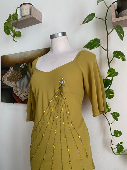 Brand new 2 piece olive green handbeaded set