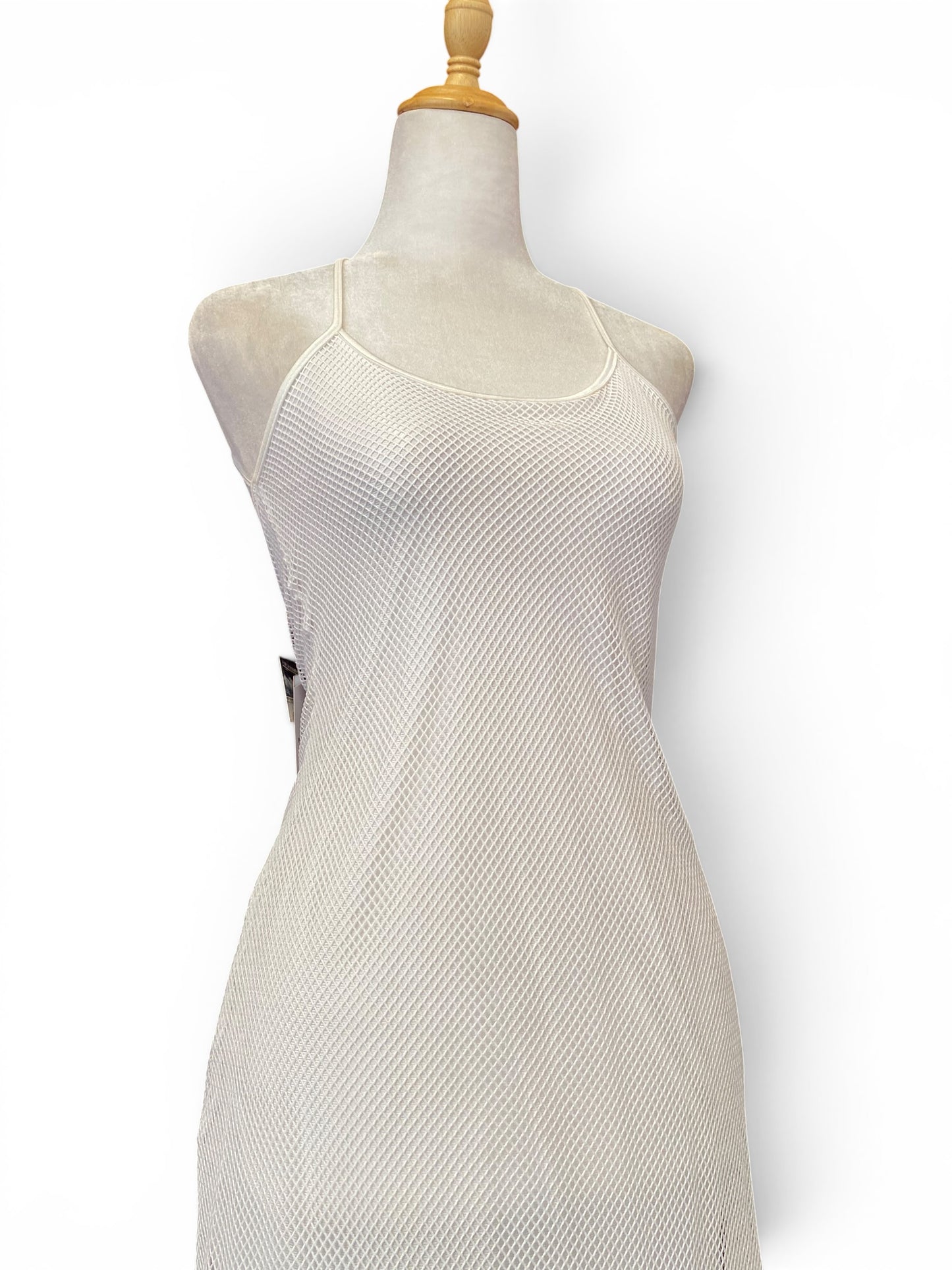 White fishnet open back dress