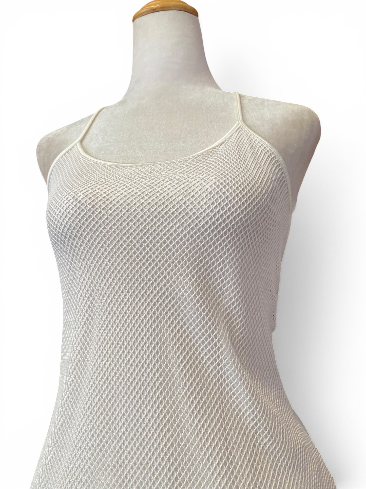 White fishnet open back dress