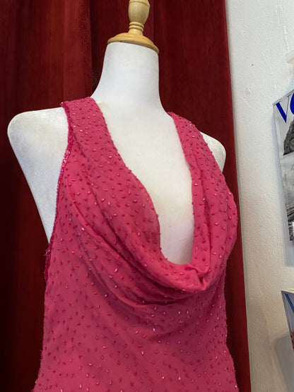 100% silk brand new pink open back handbeaded top 🌸