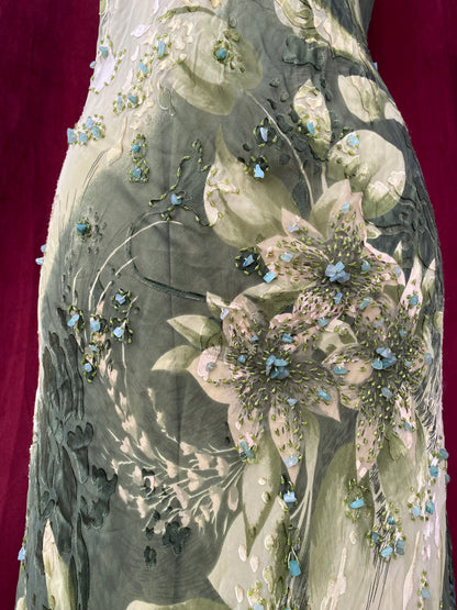 100% silk green ethereaal gown