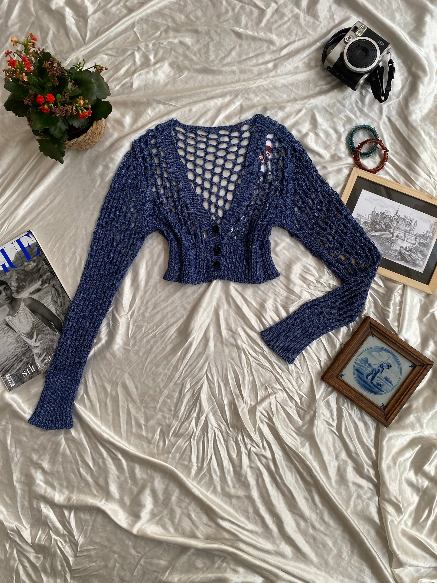 Crochet blue cardigan top