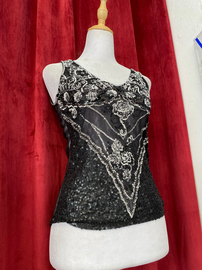Handbeaded black mesh top 🧚