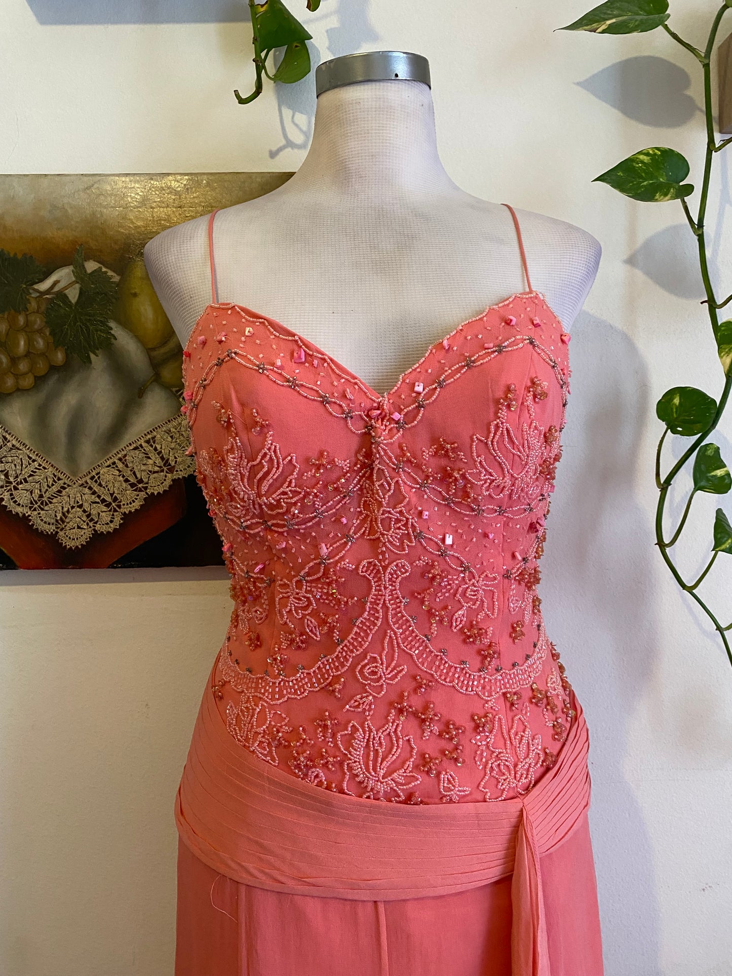 100% silk brand new handbeaded pink gown