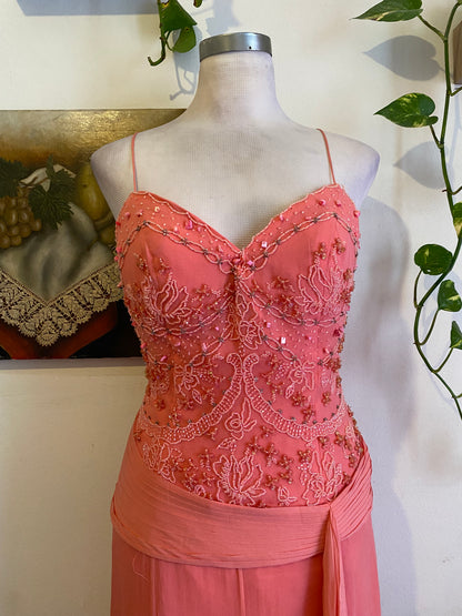 100% silk brand new handbeaded pink gown