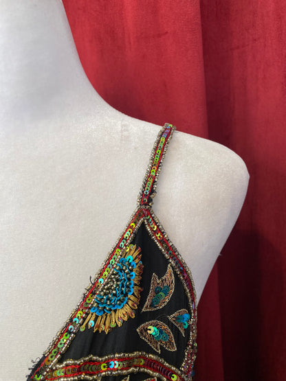 100% silk brand new handcrafted black gown with colourful embellishments 💐