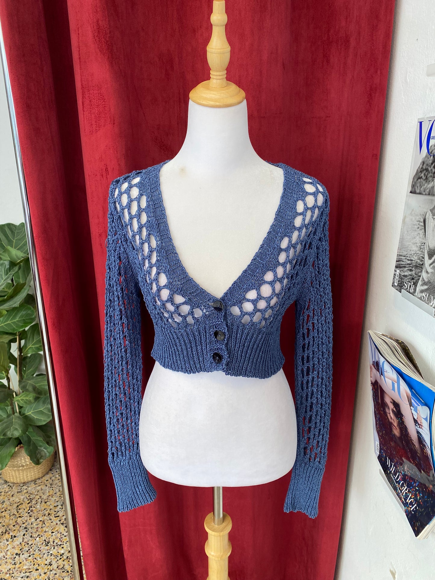 Crochet blue cardigan top