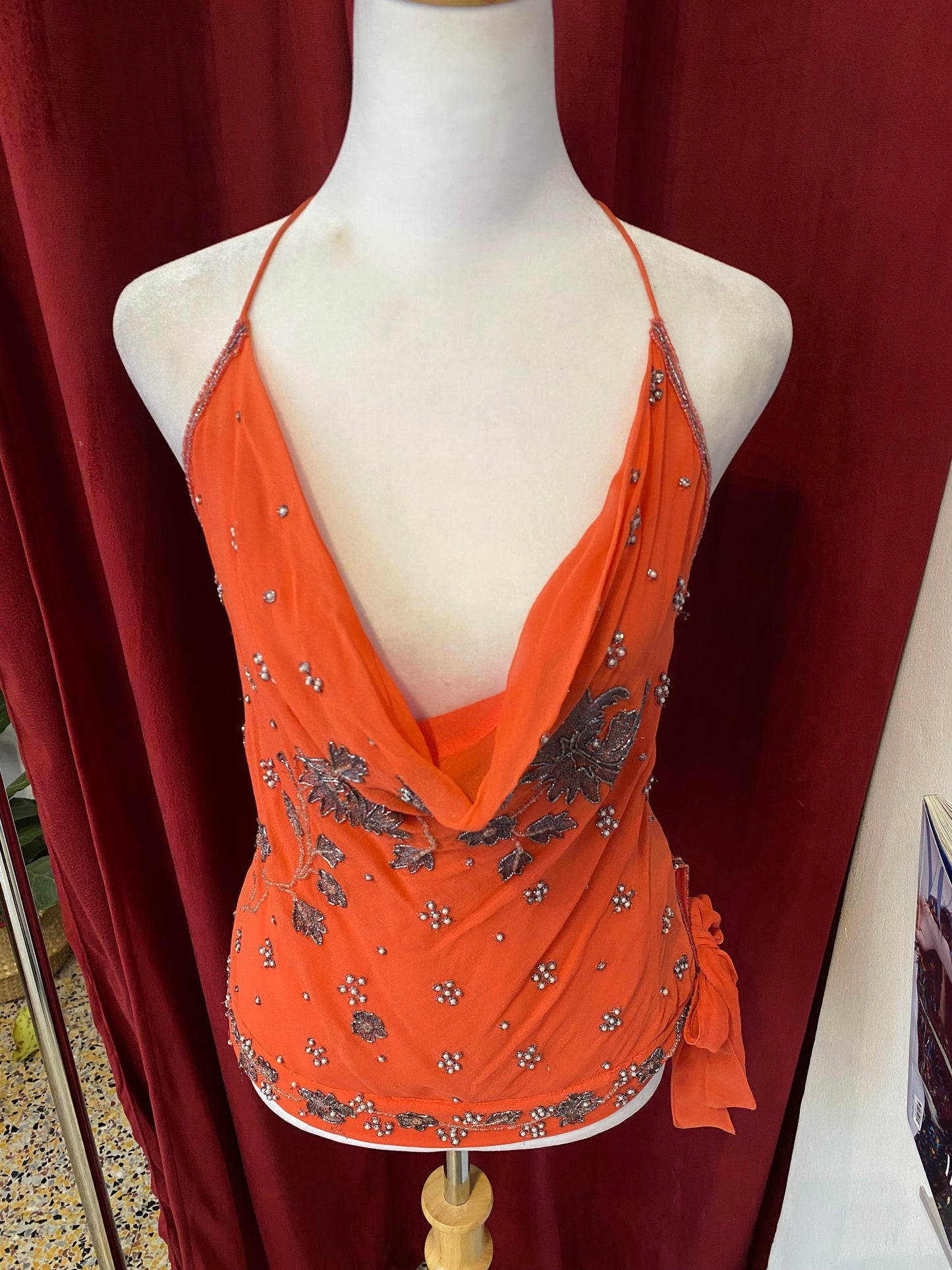 100% silk brand new aftershock orange handbeaded top 🍊