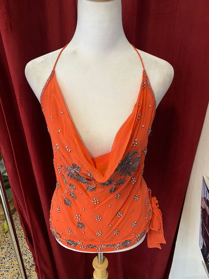 100% silk brand new aftershock orange handbeaded top 🍊