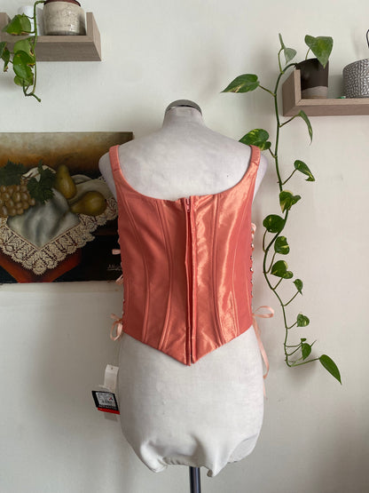 Brand new liquid organza orange lace up beaded corset