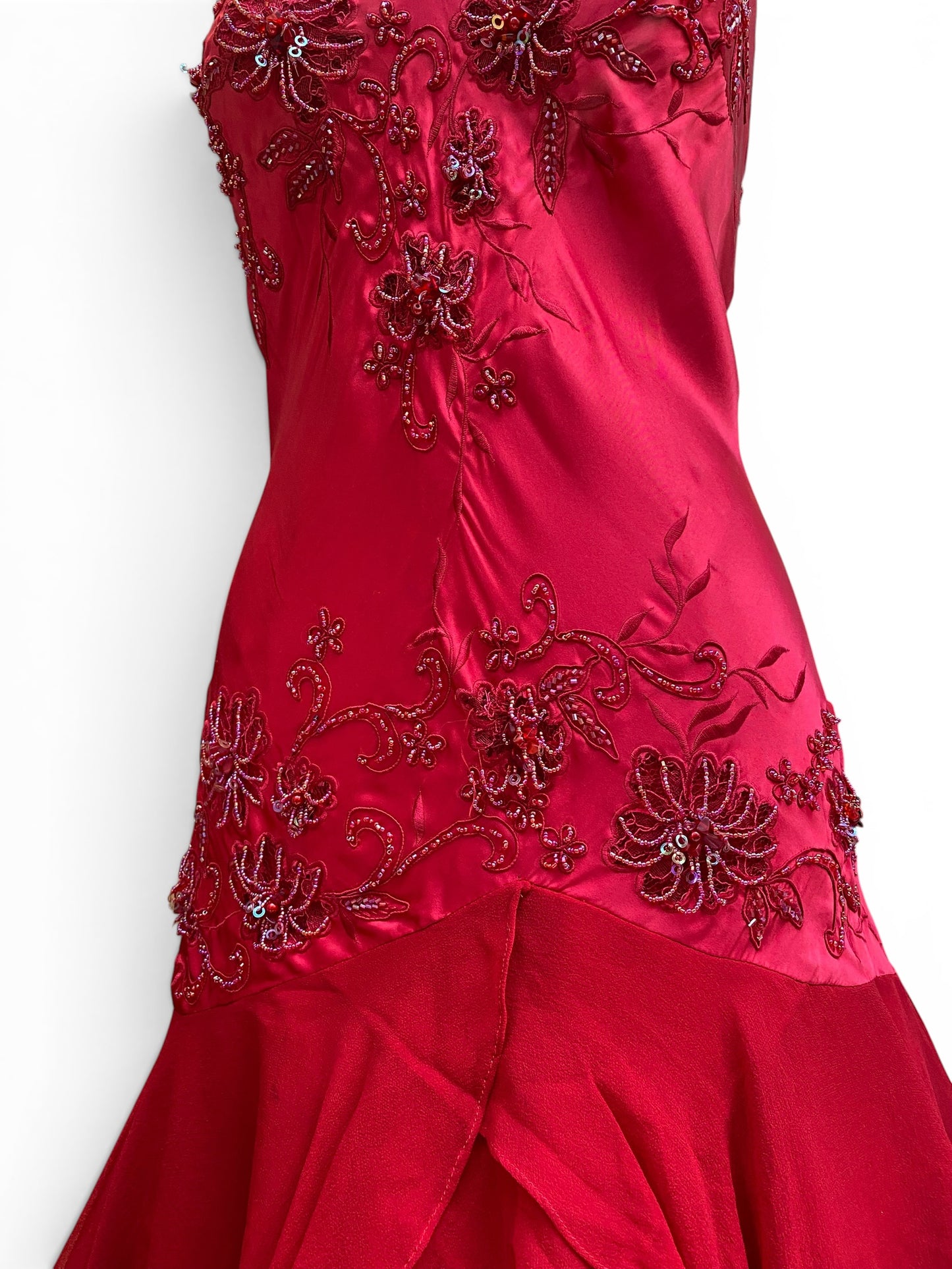 Red satin hand embroidered gown ❤️