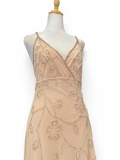 Handbeaded light pink sequin gown