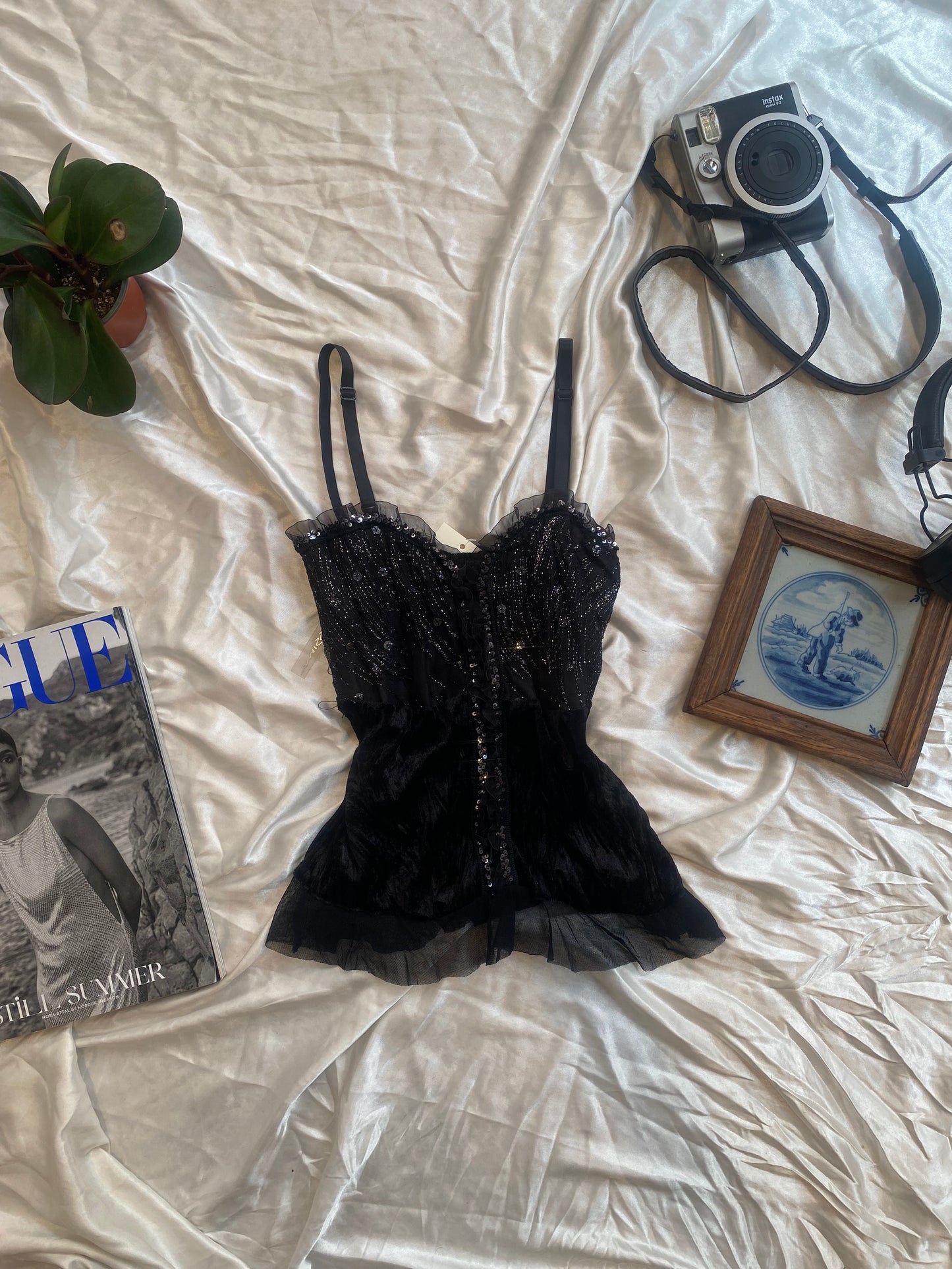 Brand new velvet top with sequin details