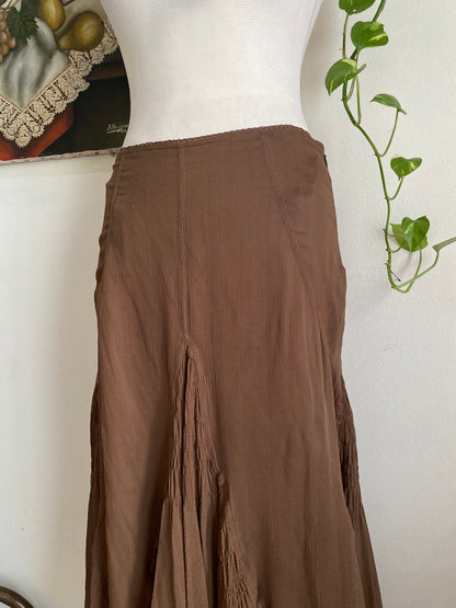 100% silk brown maxi ruffled skirt
