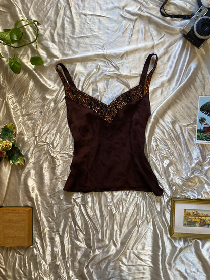 Silk brown top with sequin details