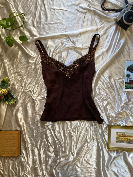 Silk brown top with sequin details