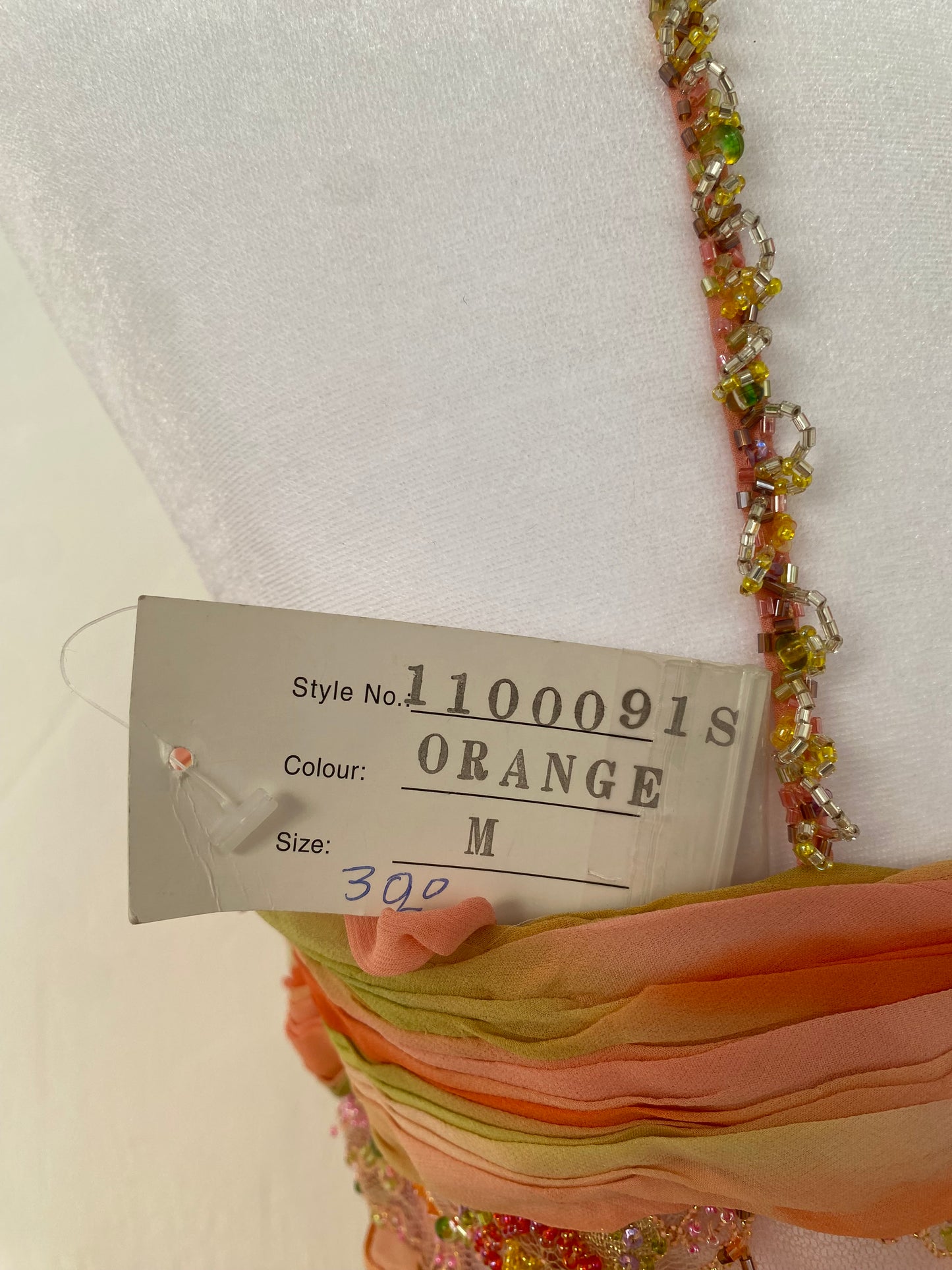 100% silk brand new sunset gown with handbeaded details