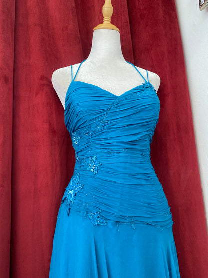 Azure blue chiffon gown