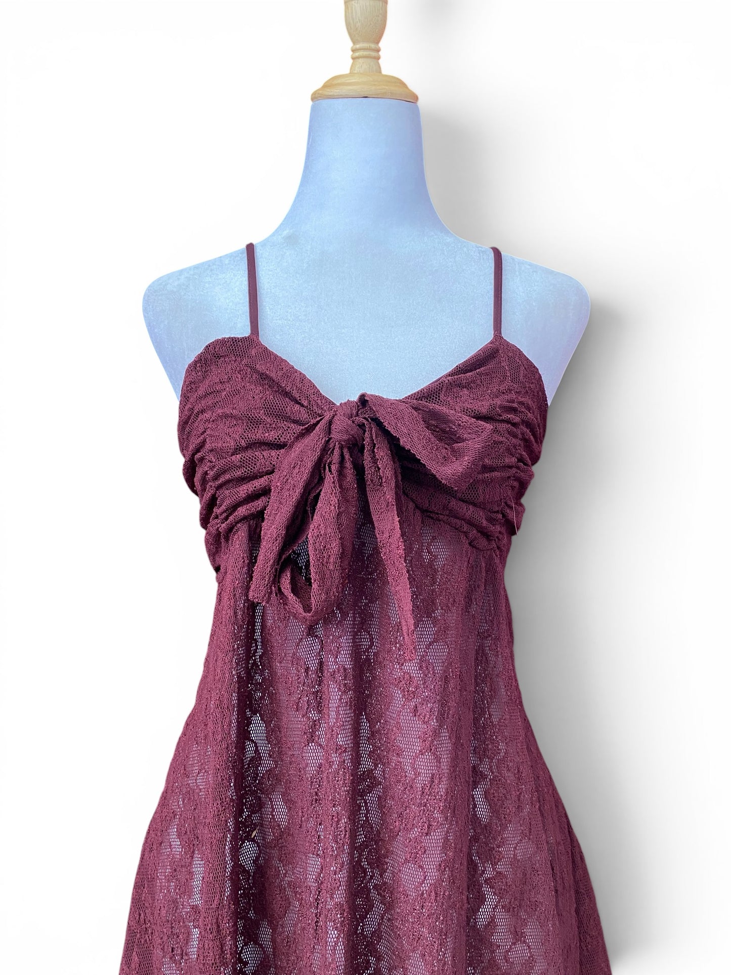 Burgundy see through lace top