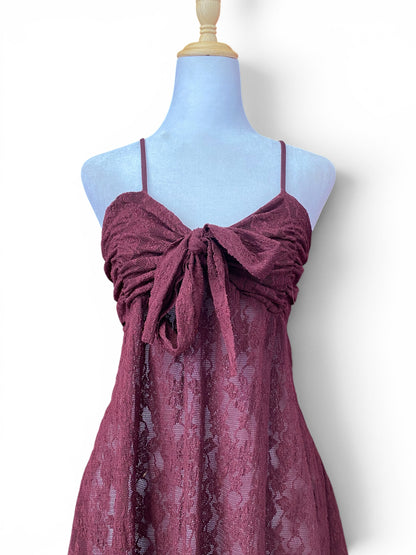 Burgundy see through lace top