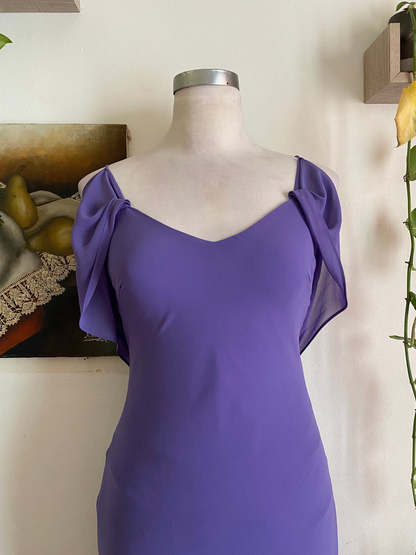 Deep purple gown with flower details