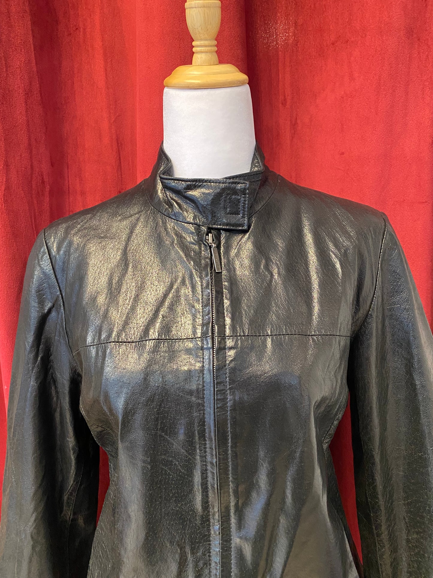 Vegan leather black fitted biker jacket
