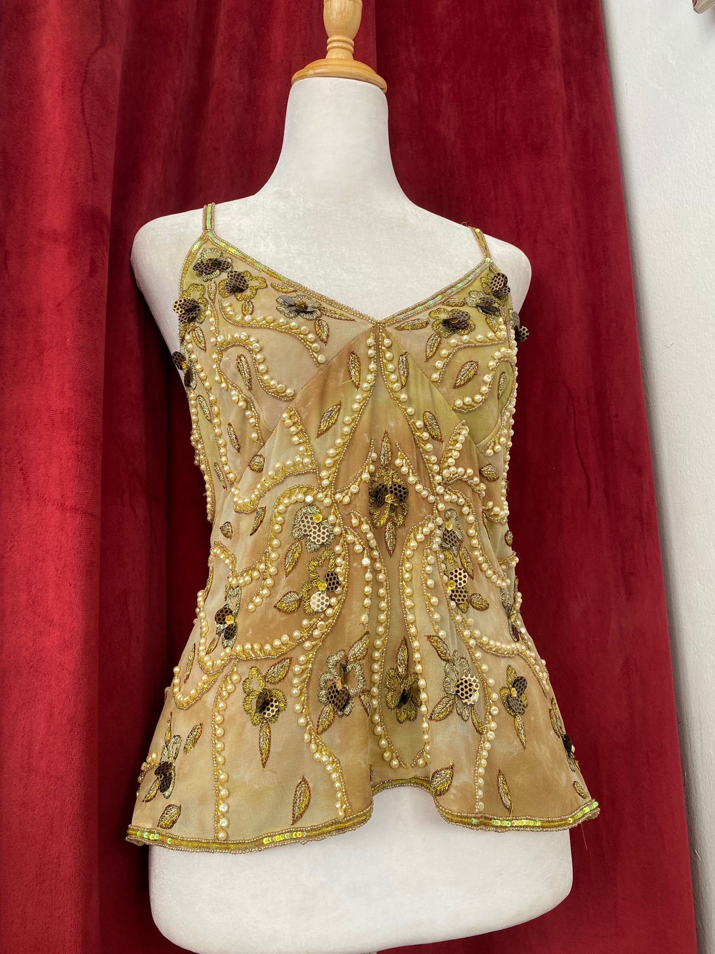 100% silk Deadstock handbeaded luxury top