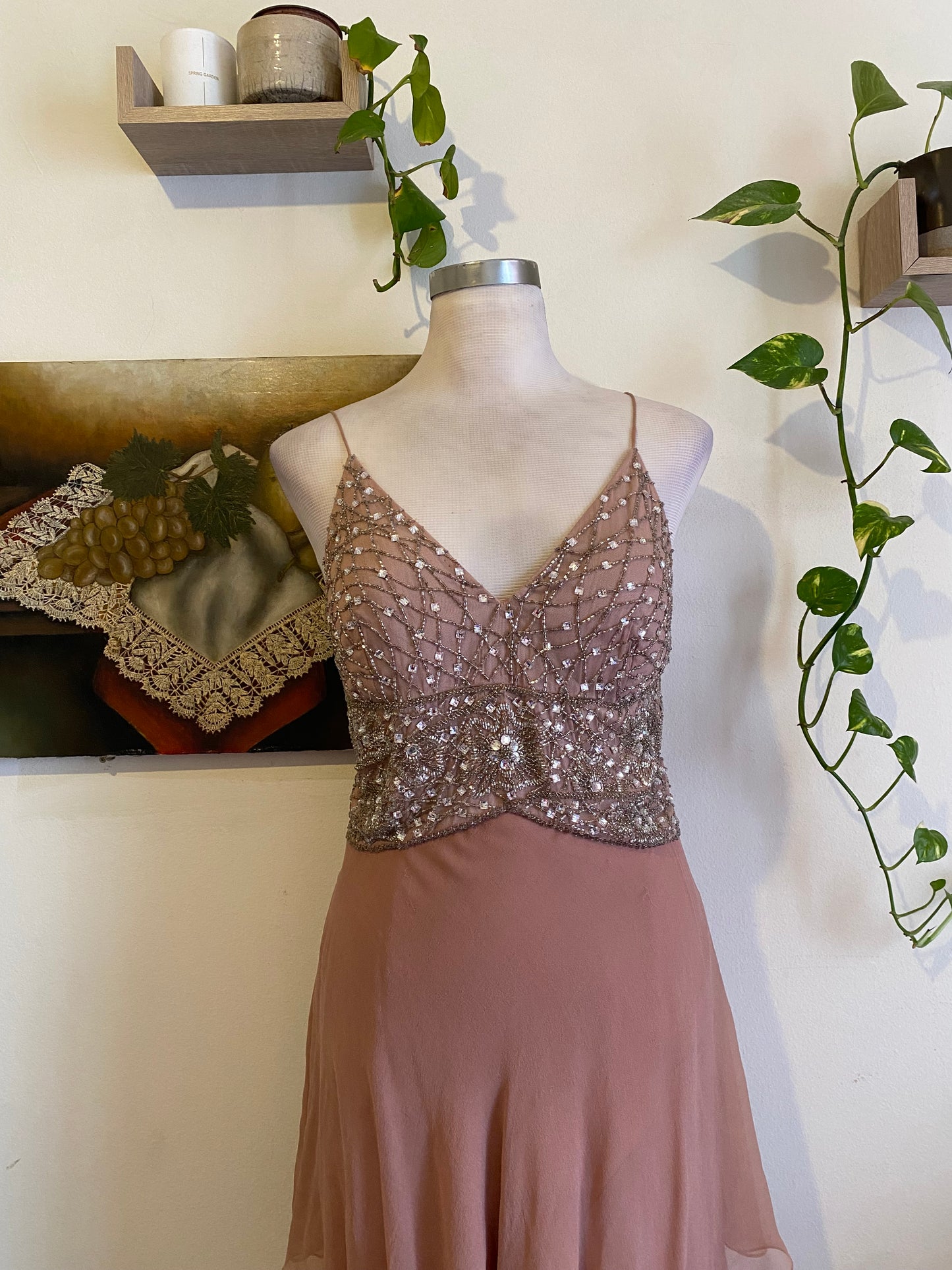 100% silk brand new handbeaded pink dress