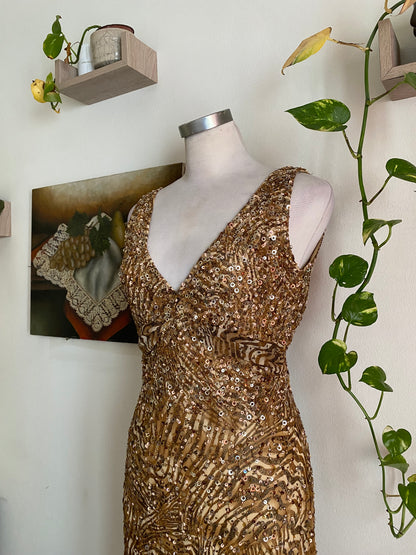 100% silk mini all over handbeaded gown