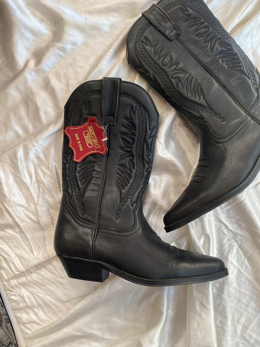 Leather brand new vintage black cowboy boots