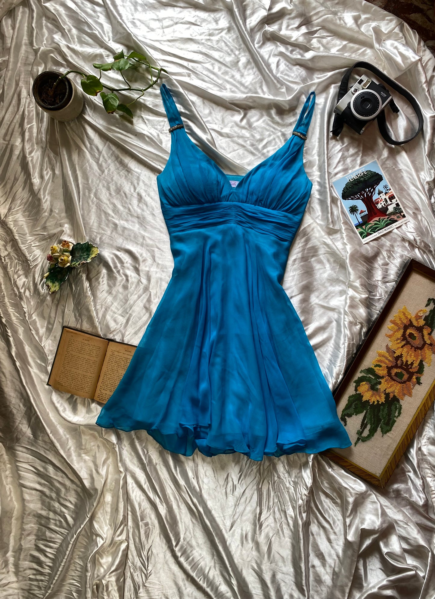 100% silk brand new mini blue dress