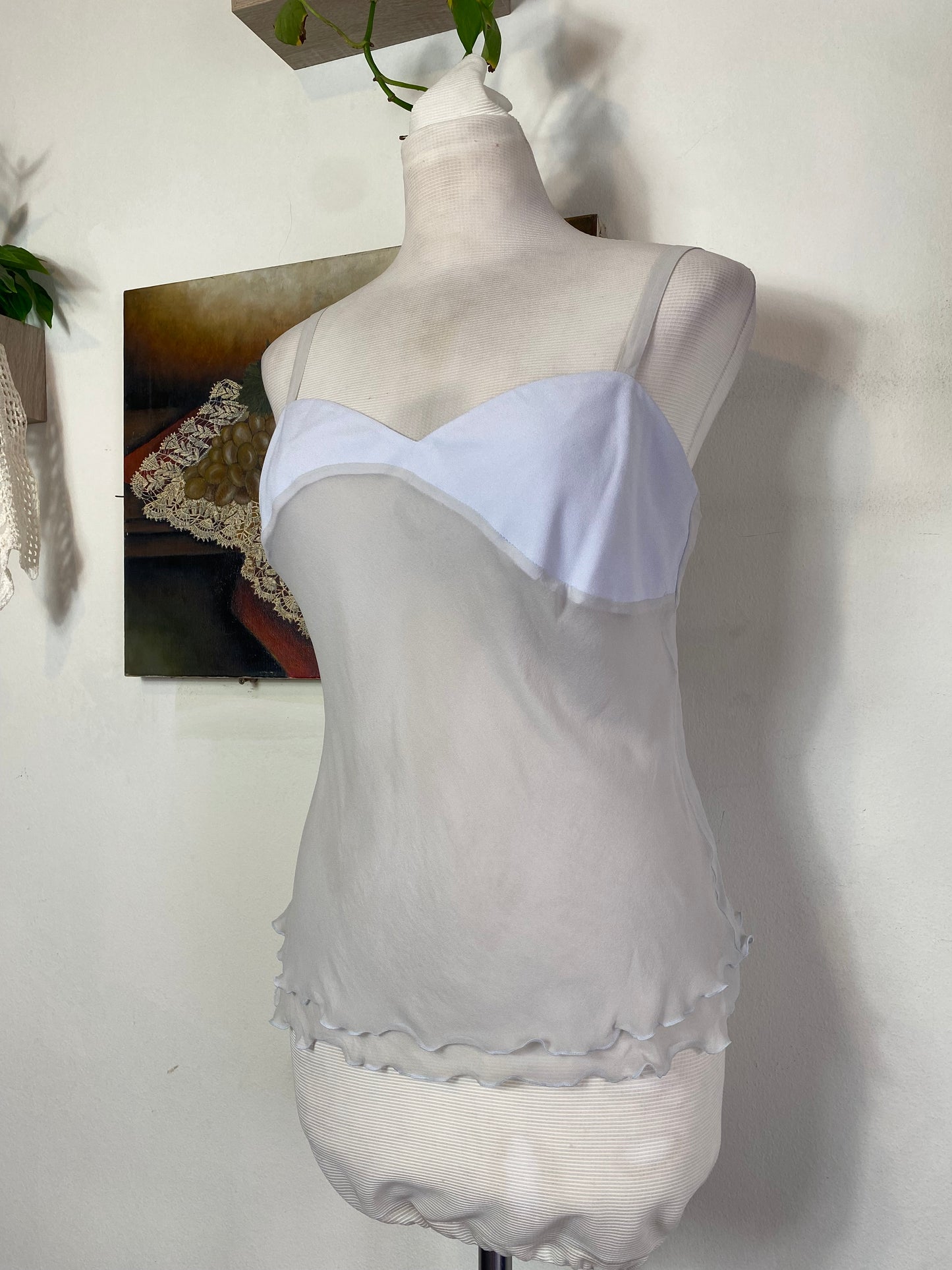 100% silk light grey top