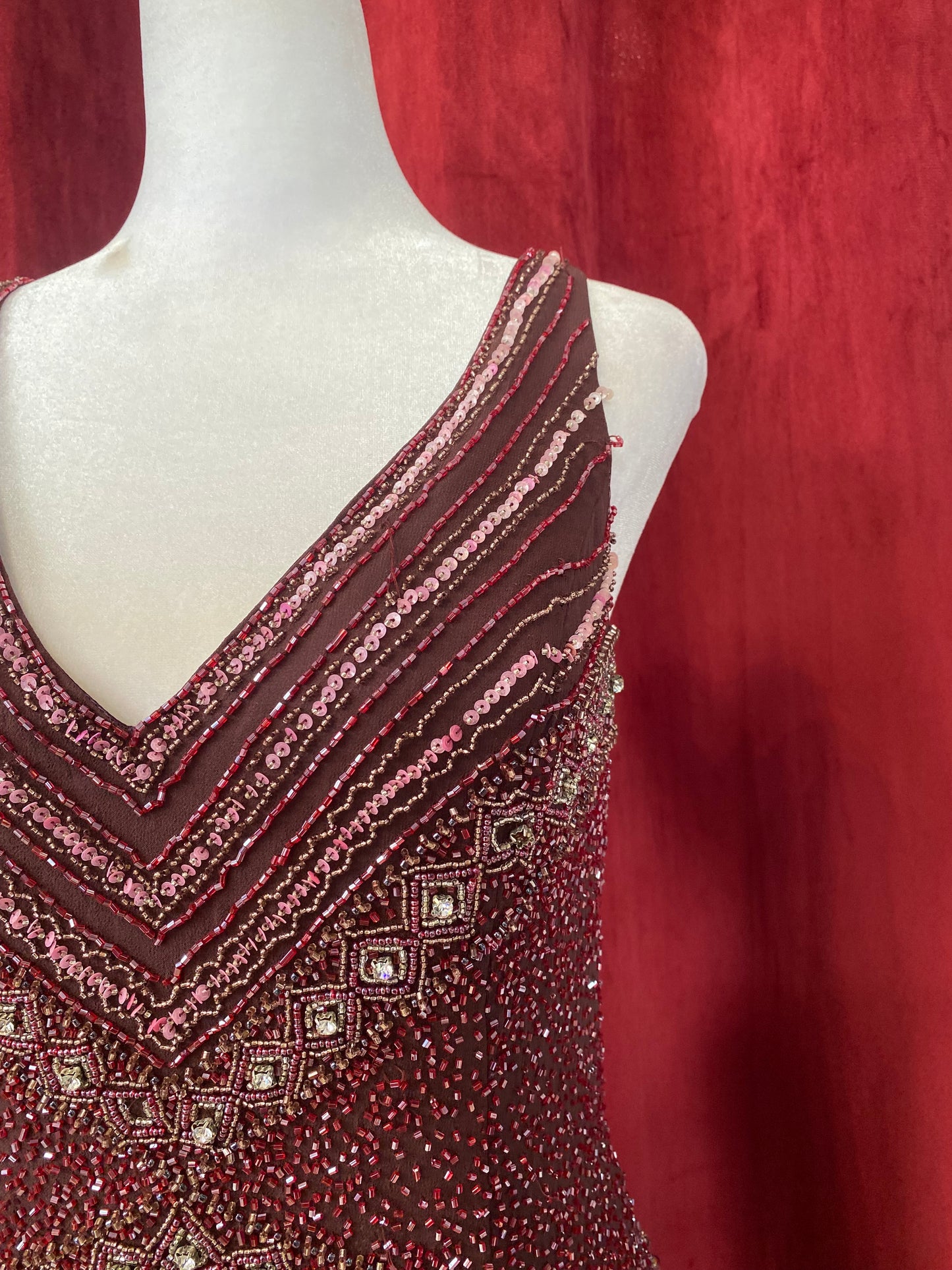 100% silk deep purple gown with sequin details all over
