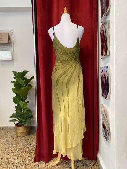 100% silk brand new green gown with handbeaded details