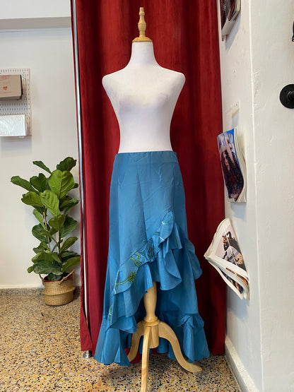 Brand new organza deep blue ruffled maxi skirt