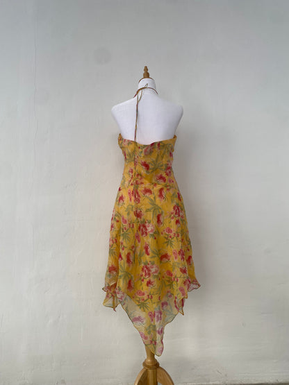100% silk brand new yellow fairy ruffled dress with handbeaded details