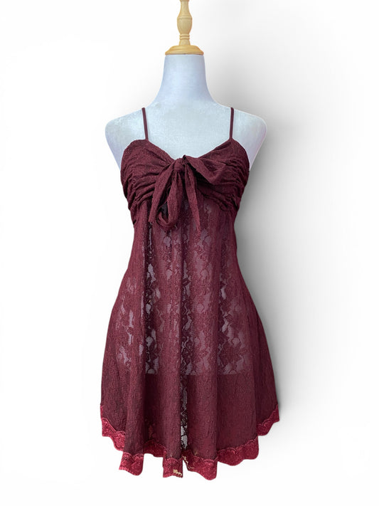 Burgundy see through lace top