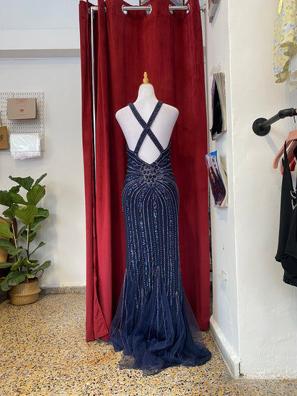 100% silk midnight blue handbeaded gown 🌌