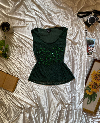 Brand new emerald 2 toned sequin top