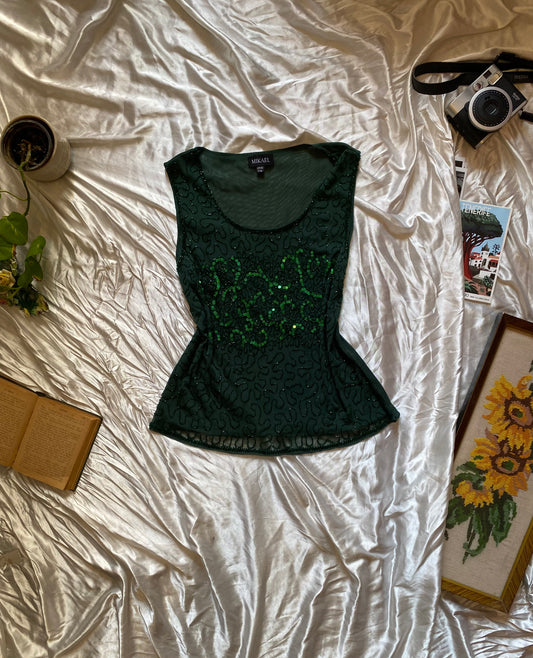 Brand new emerald 2 toned sequin top