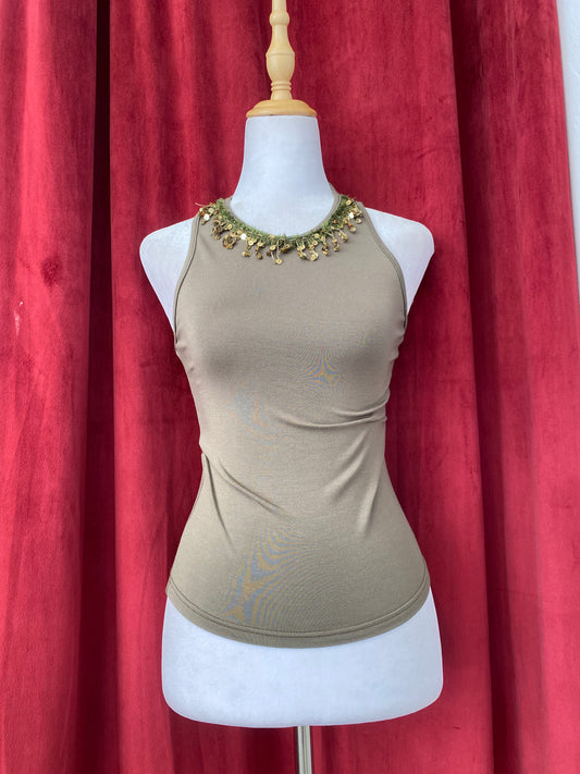 Khaki sequin crop top ✨