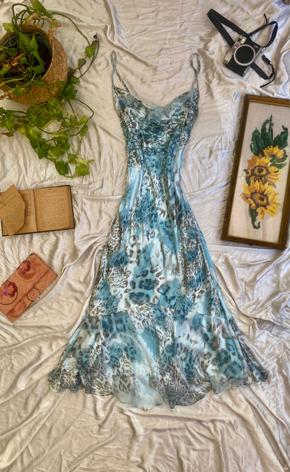 Desert Leopard Silk gown in baby blue